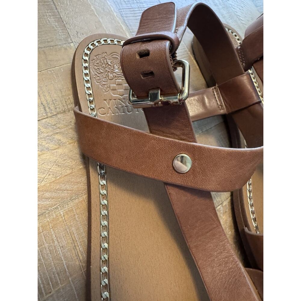Vince Camuto Brown Gold Leather T-Strap Thong Sandals Size 8 Boho Summer Casual - Picture 4 of 7